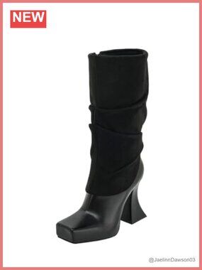 Vegan Leather Knee-High Platform Boots with Knit Upper